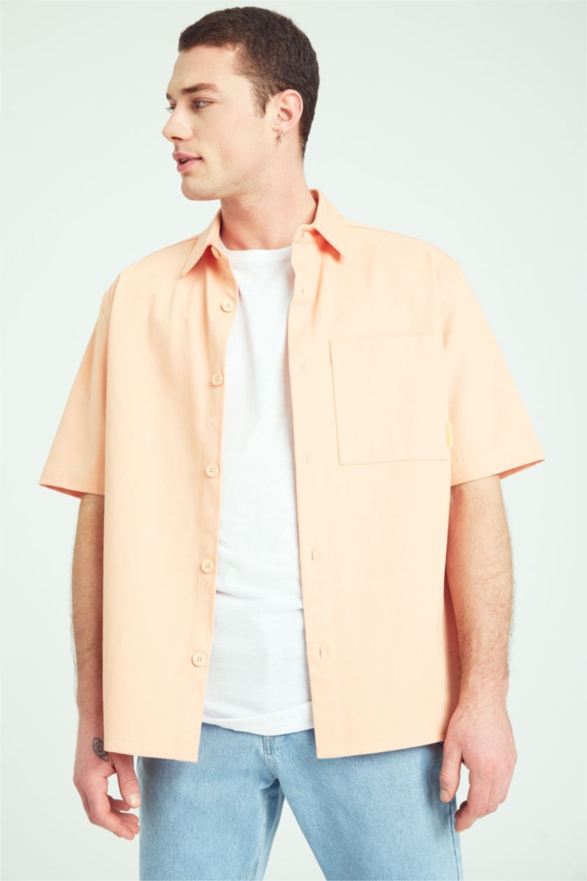 MAN Dark Orange Boxy Fit Twill Short Sleeve Shirt