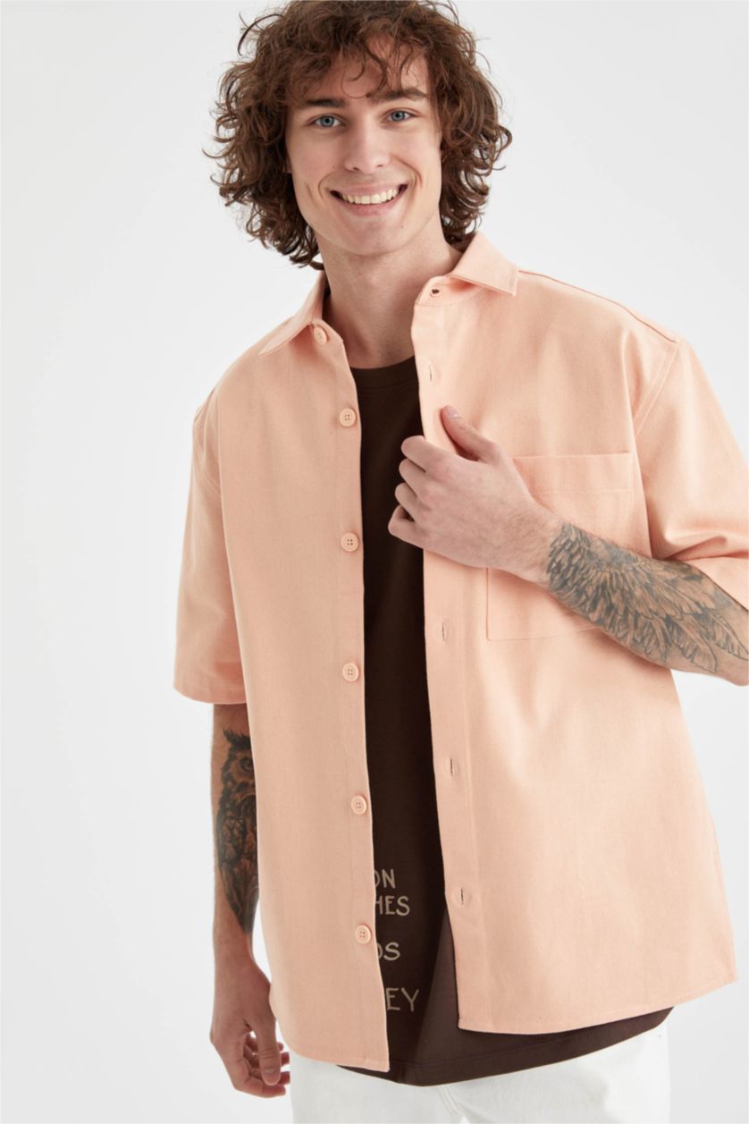 MAN Dark Orange Boxy Fit Twill Short Sleeve Shirt