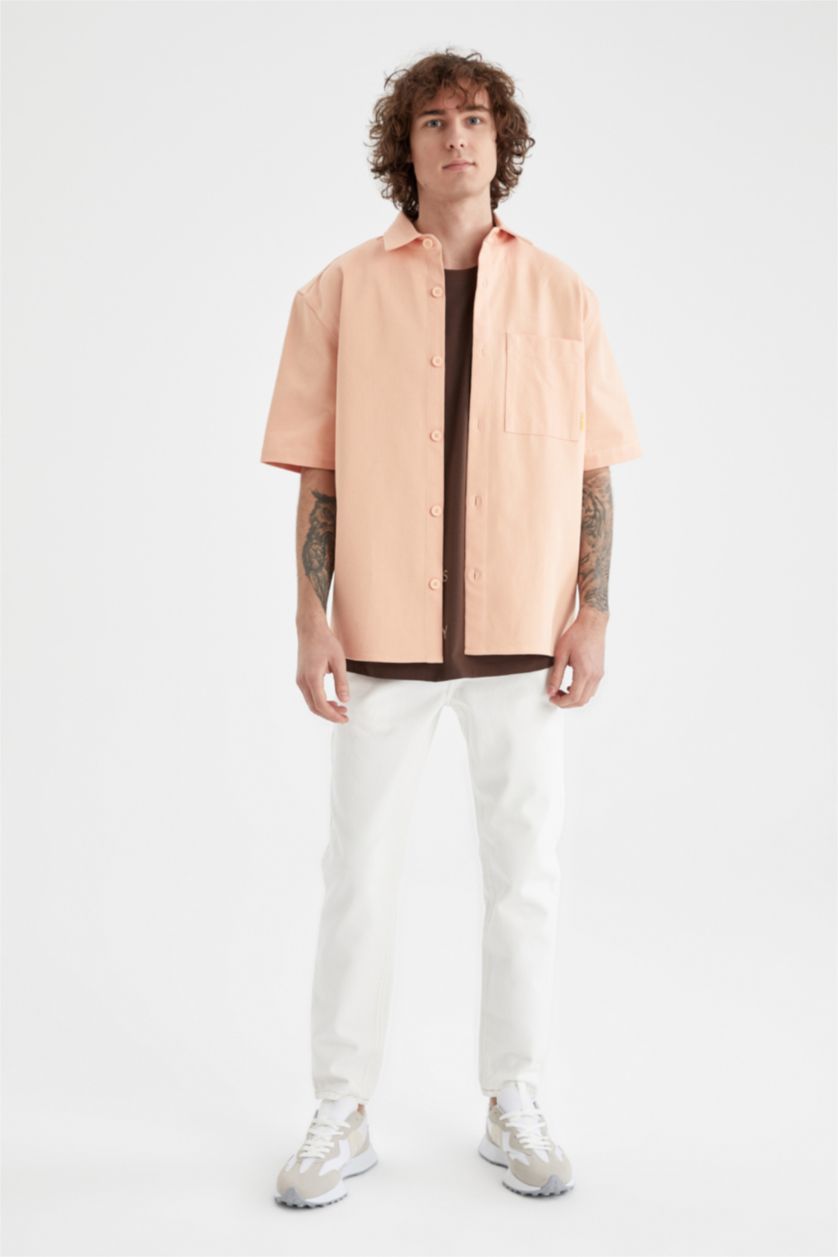 MAN Dark Orange Boxy Fit Twill Short Sleeve Shirt