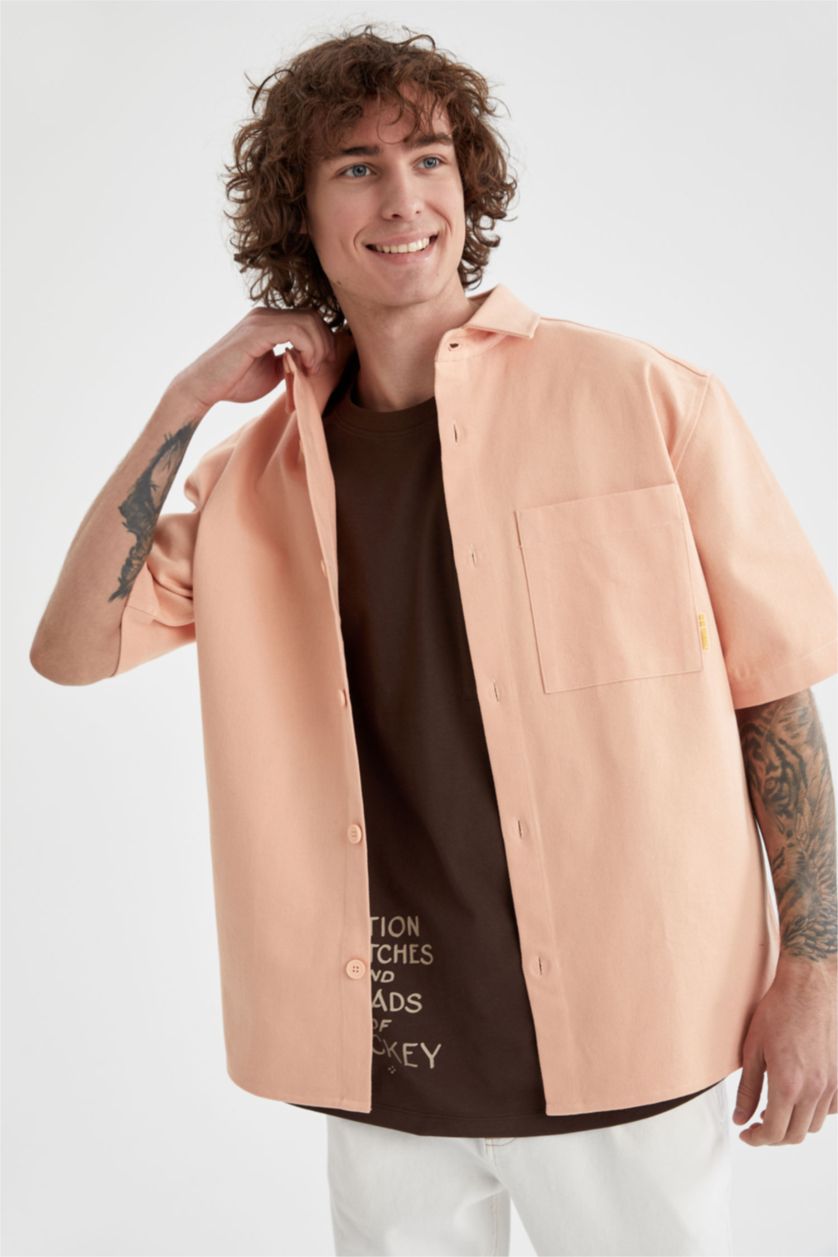 MAN Dark Orange Boxy Fit Twill Short Sleeve Shirt