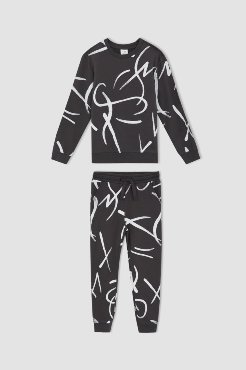 Erkek Çocuk - Genç Erkek Antrasit Erkek Çocuk Desenli Bisiklet Yaka 2'li Takım