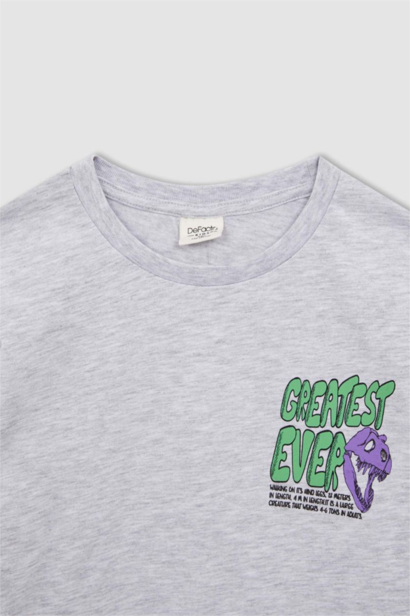 BOYS & TEENS Light Grey Melange Boy Oversized Fit Long Sleeve Printed Sweatshirt