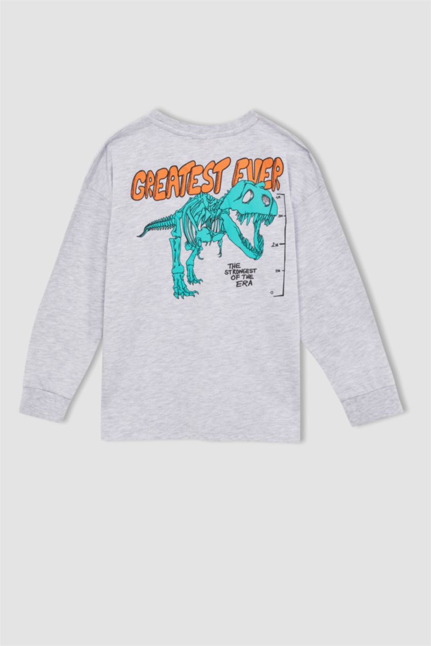 BOYS & TEENS Light Grey Melange Boy Oversized Fit Long Sleeve Printed Sweatshirt