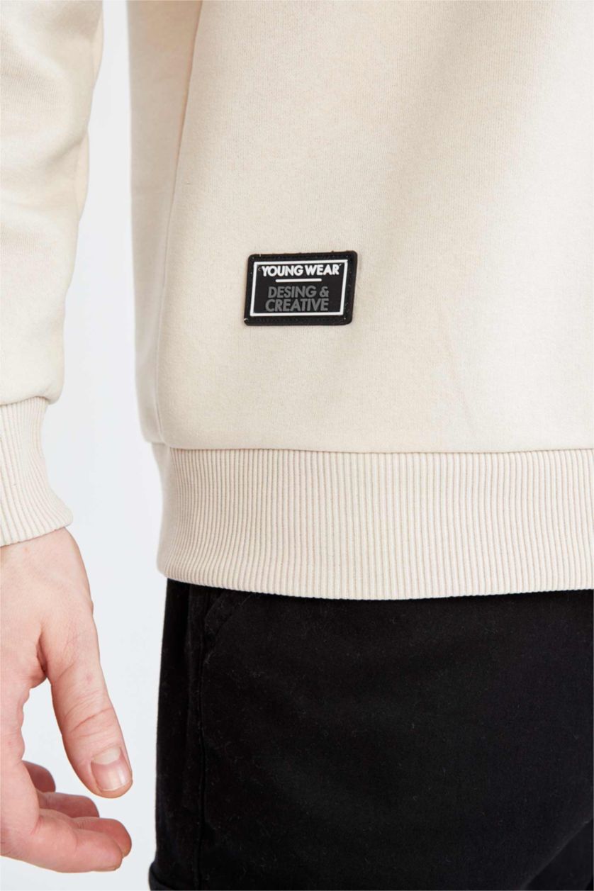 HOMME Beige Sweat-shirt basique à col ras du cou et coupe carrée