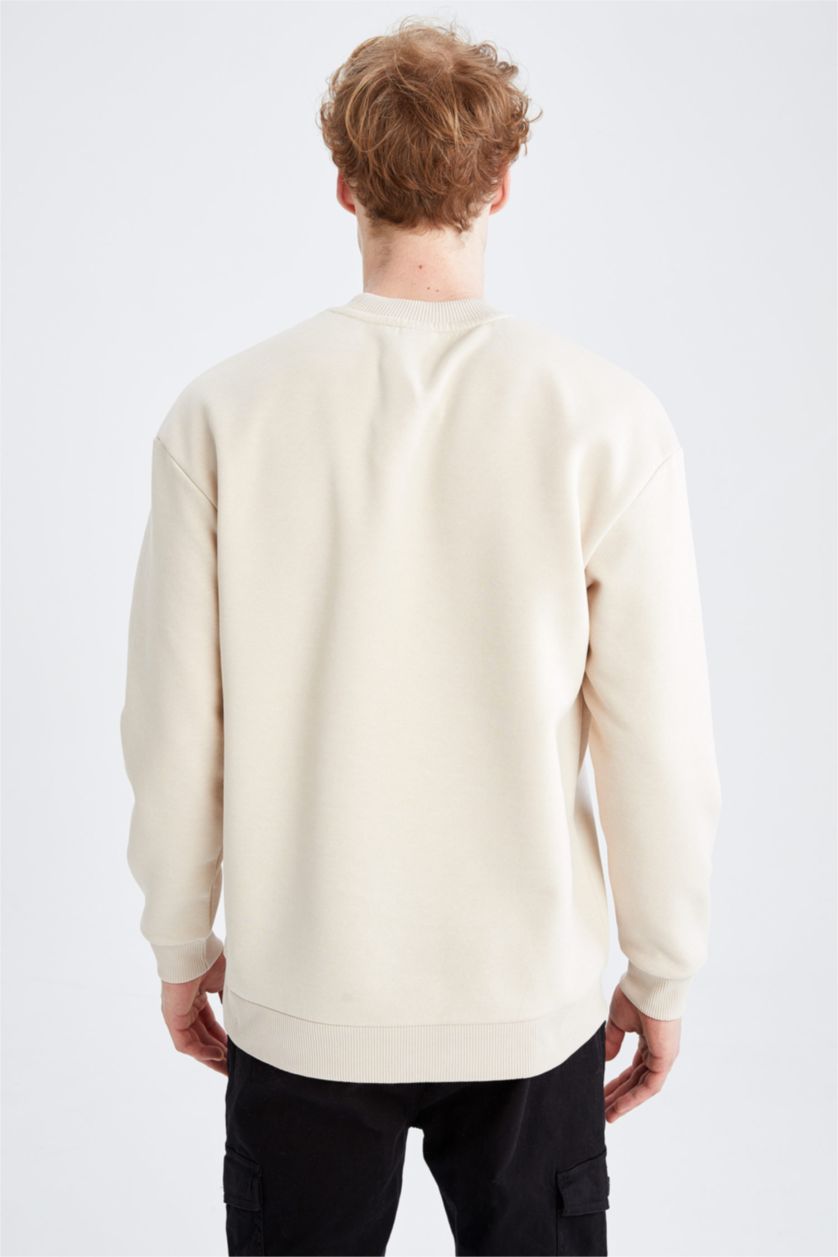 HOMME Beige Sweat-shirt basique à col ras du cou et coupe carrée