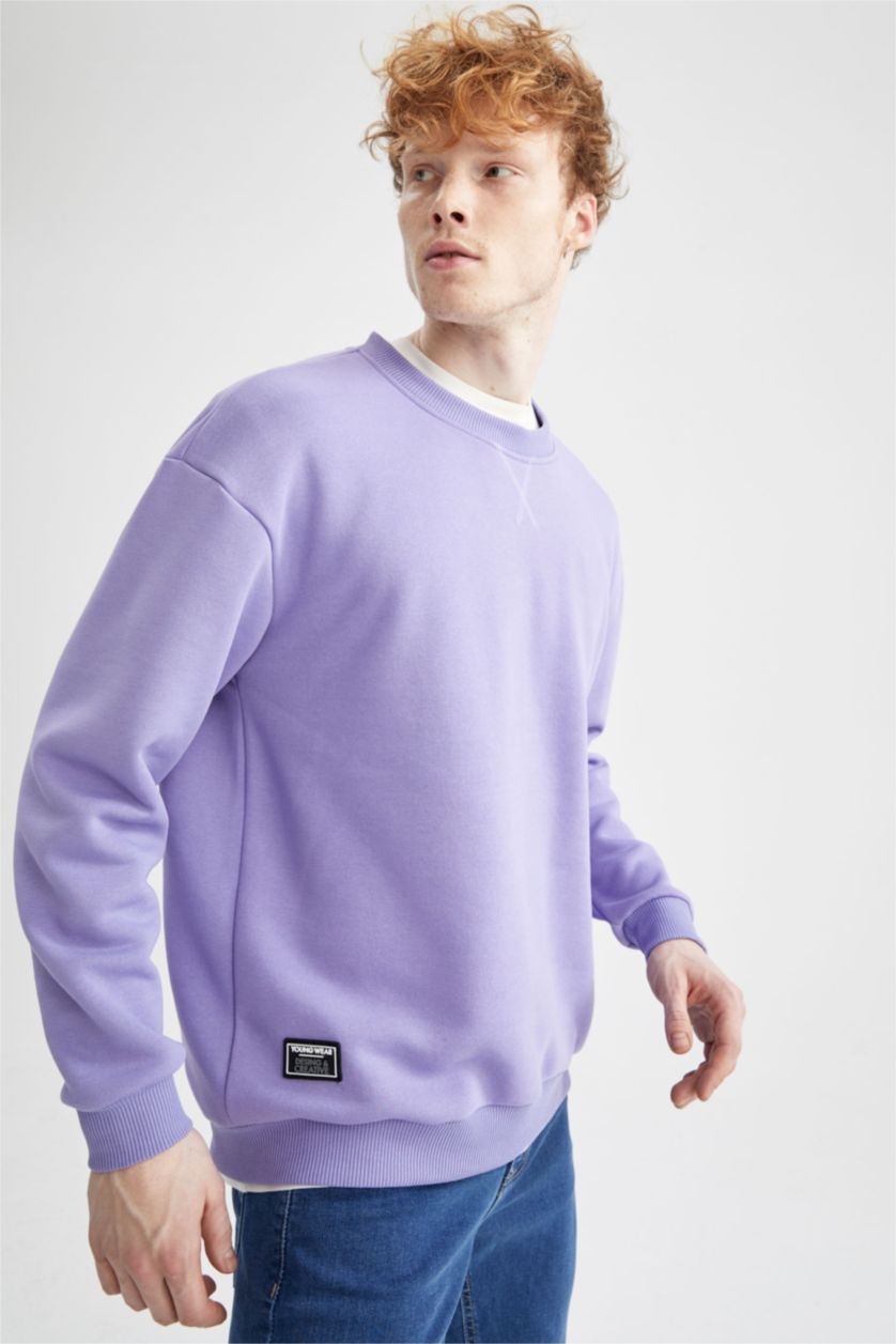 HOMME Violet Sweat-shirt basique à Col rond et coupe Boxy