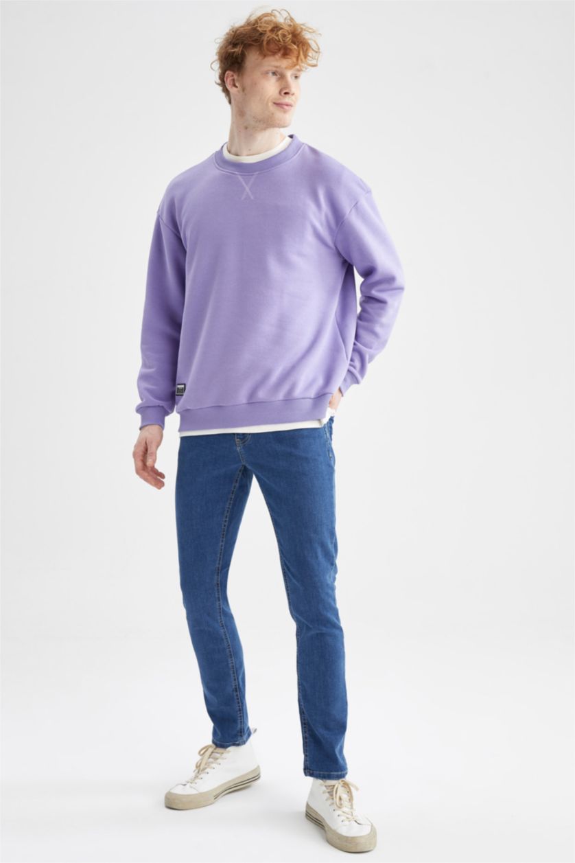 HOMME Violet Sweat-shirt basique à Col rond et coupe Boxy