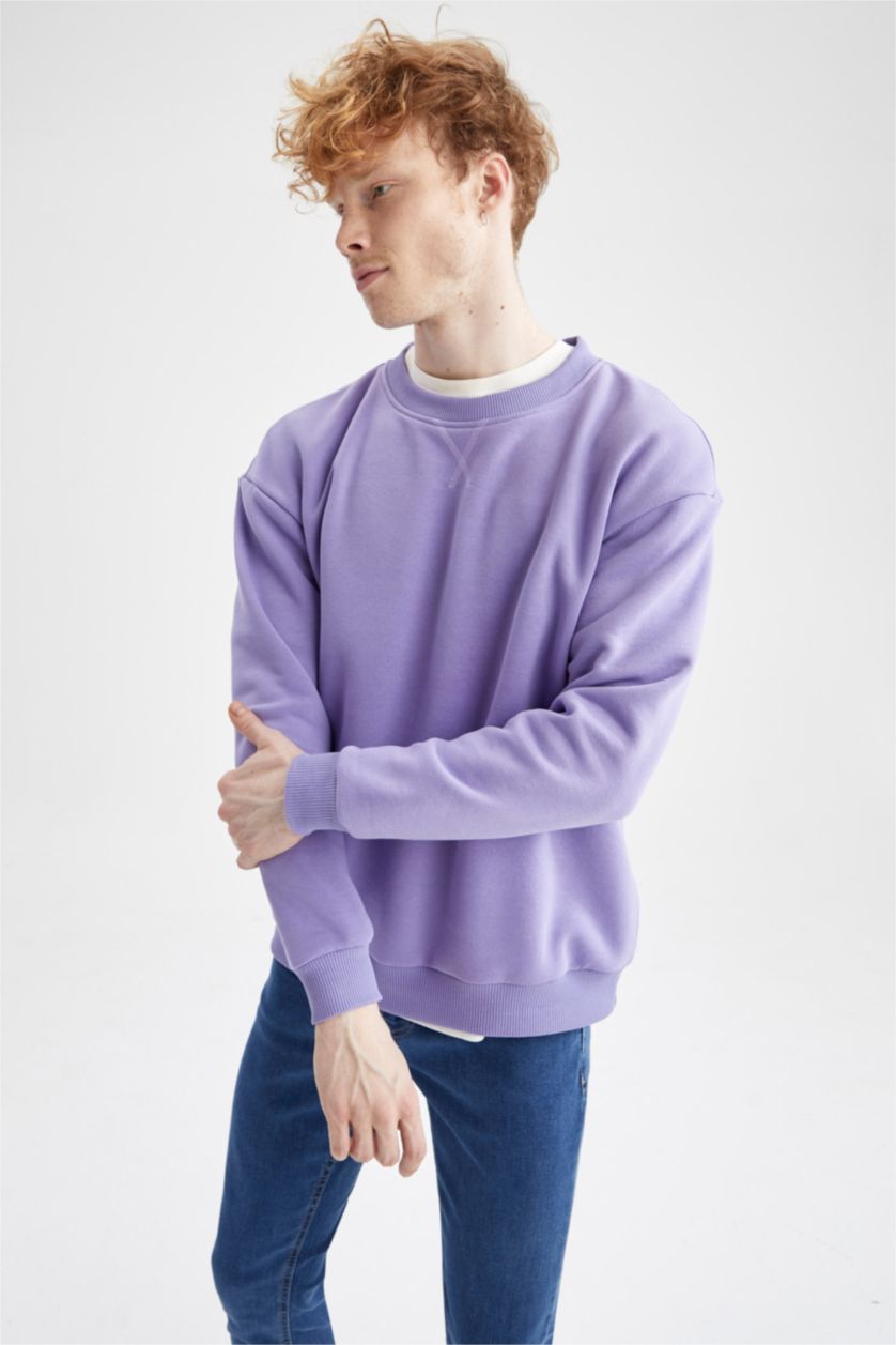 HOMME Violet Sweat-shirt basique à Col rond et coupe Boxy