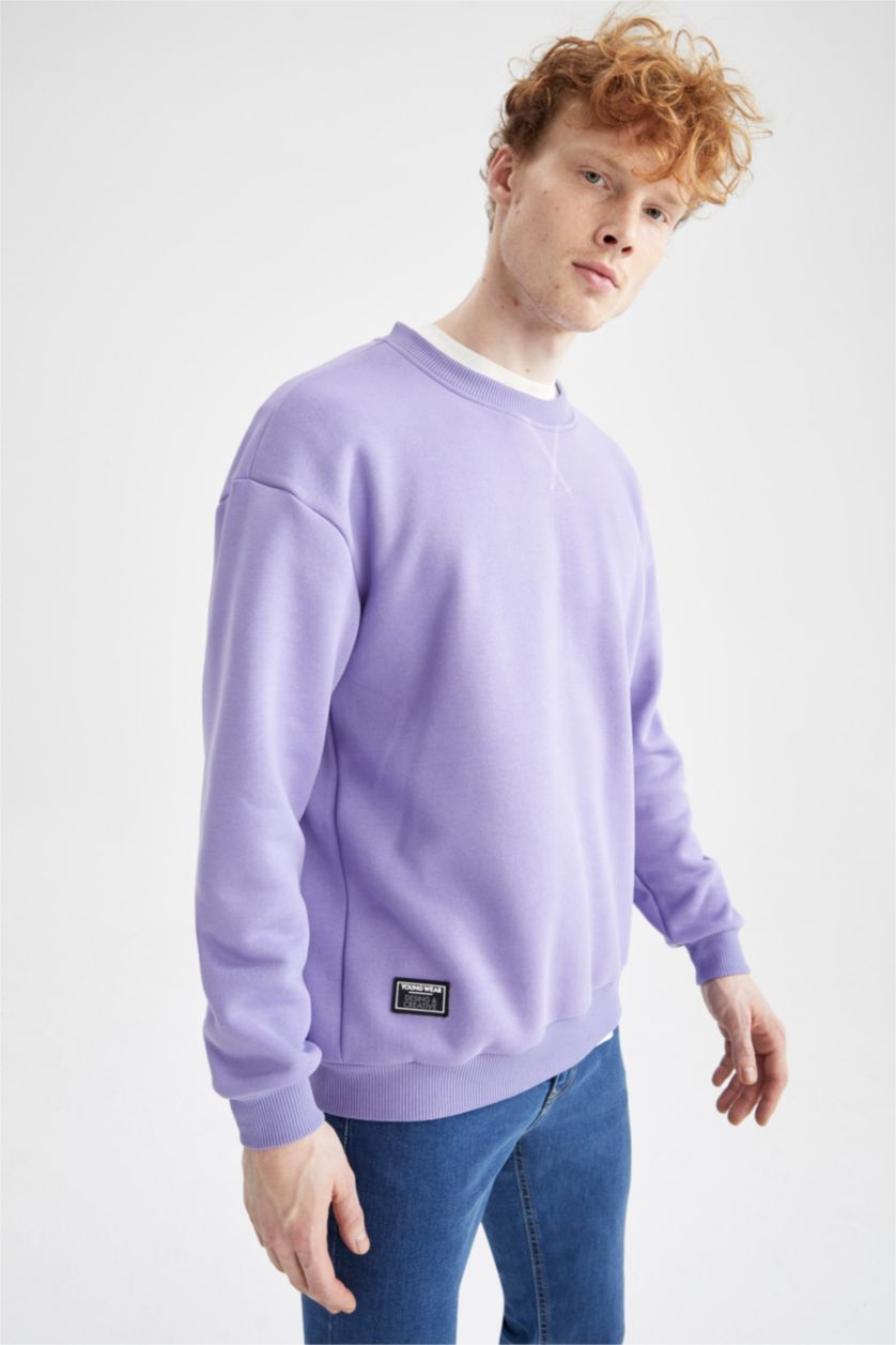 HOMME Violet Sweat-shirt basique à Col rond et coupe Boxy