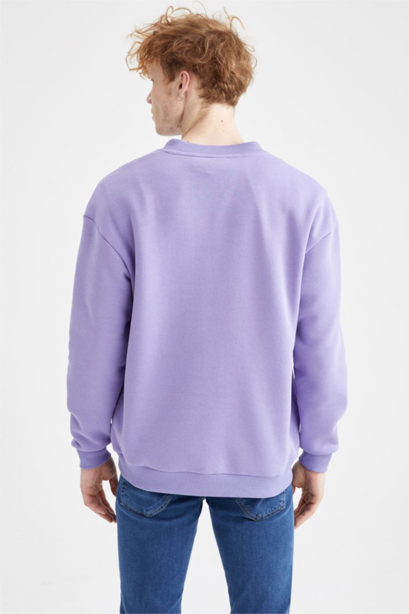 HOMME Violet Sweat-shirt basique à Col rond et coupe Boxy