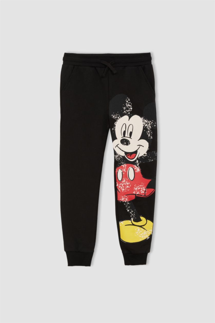 BOYS & TEENS Black Boy Mickey Mouse Print Ruched Joggers