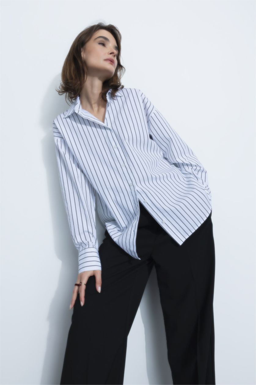 FEMME Blanc Chemises à manches longues Popeline Col De Chemise