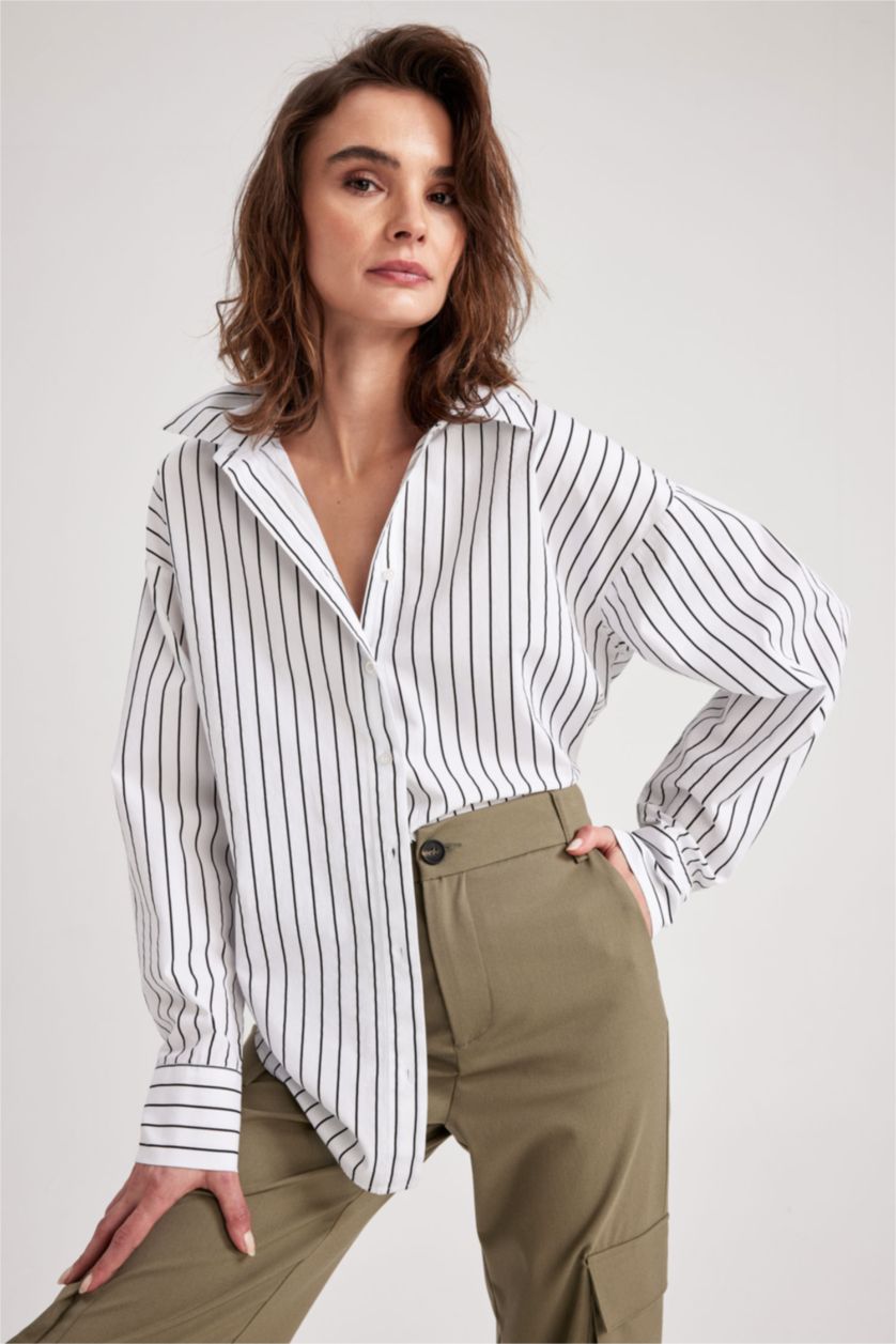 FEMME Blanc Chemises à manches longues Popeline Col De Chemise