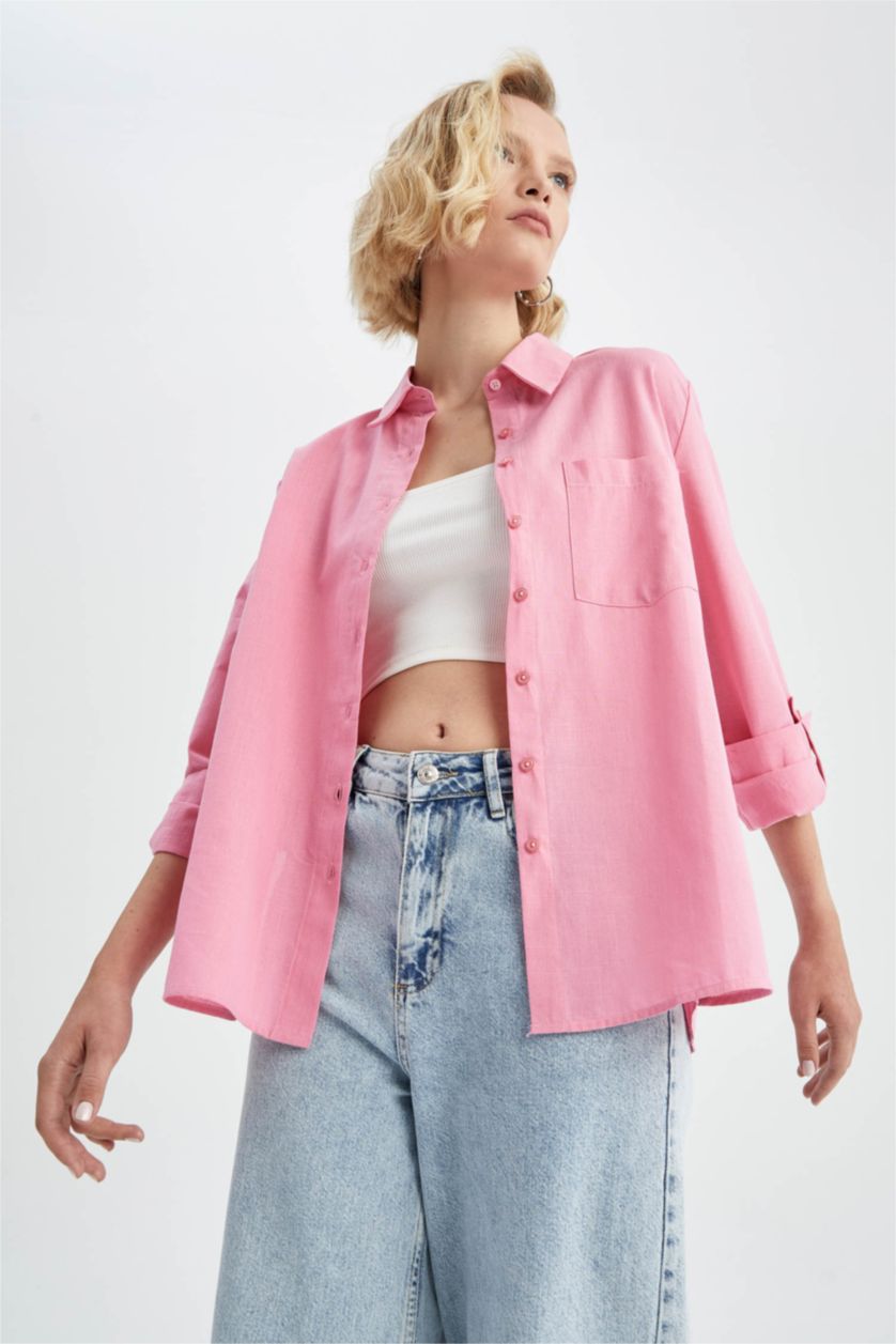 FEMME Rose Regular Fit Single Pocket Long Sleeve Shirt