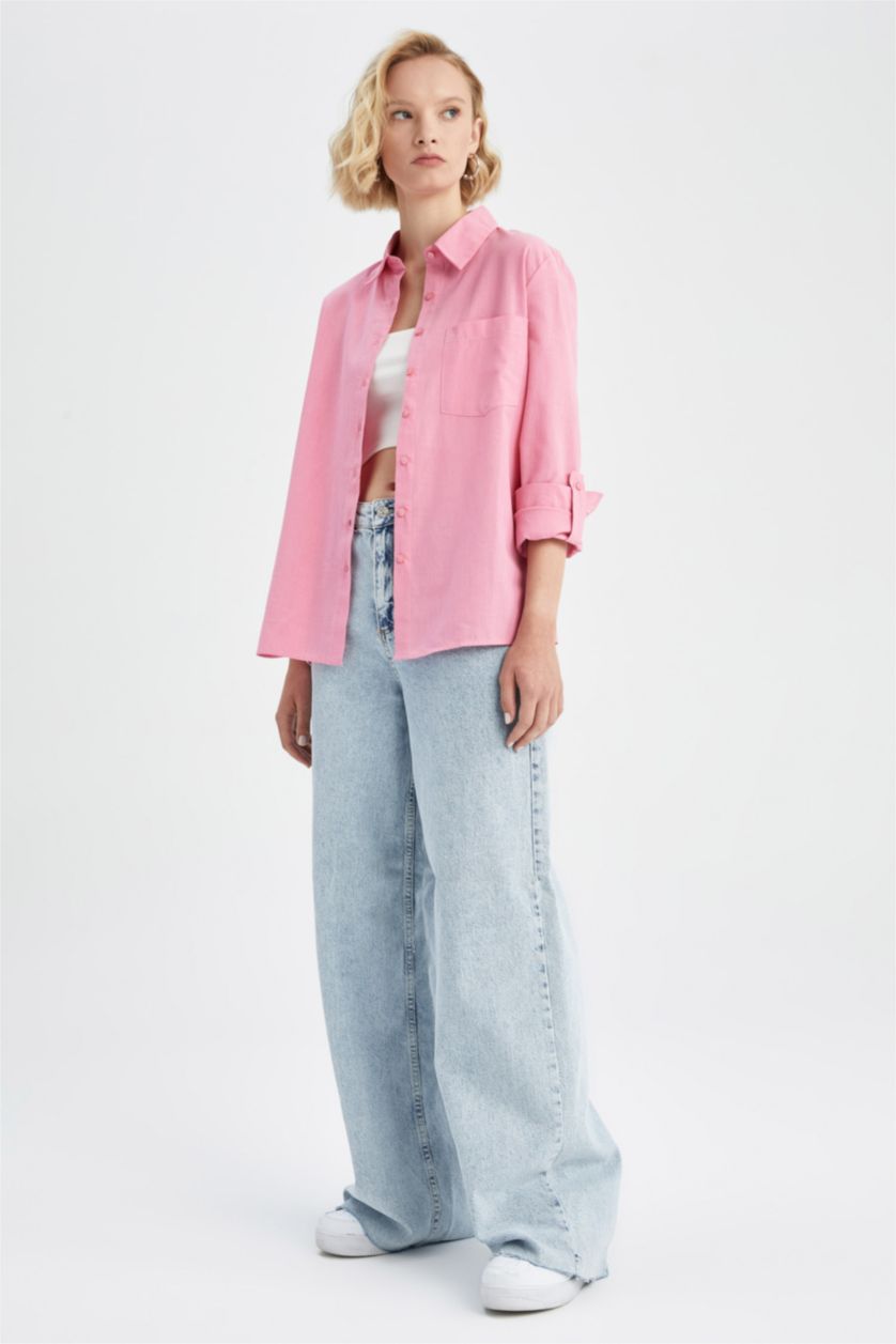 FEMME Rose Regular Fit Single Pocket Long Sleeve Shirt