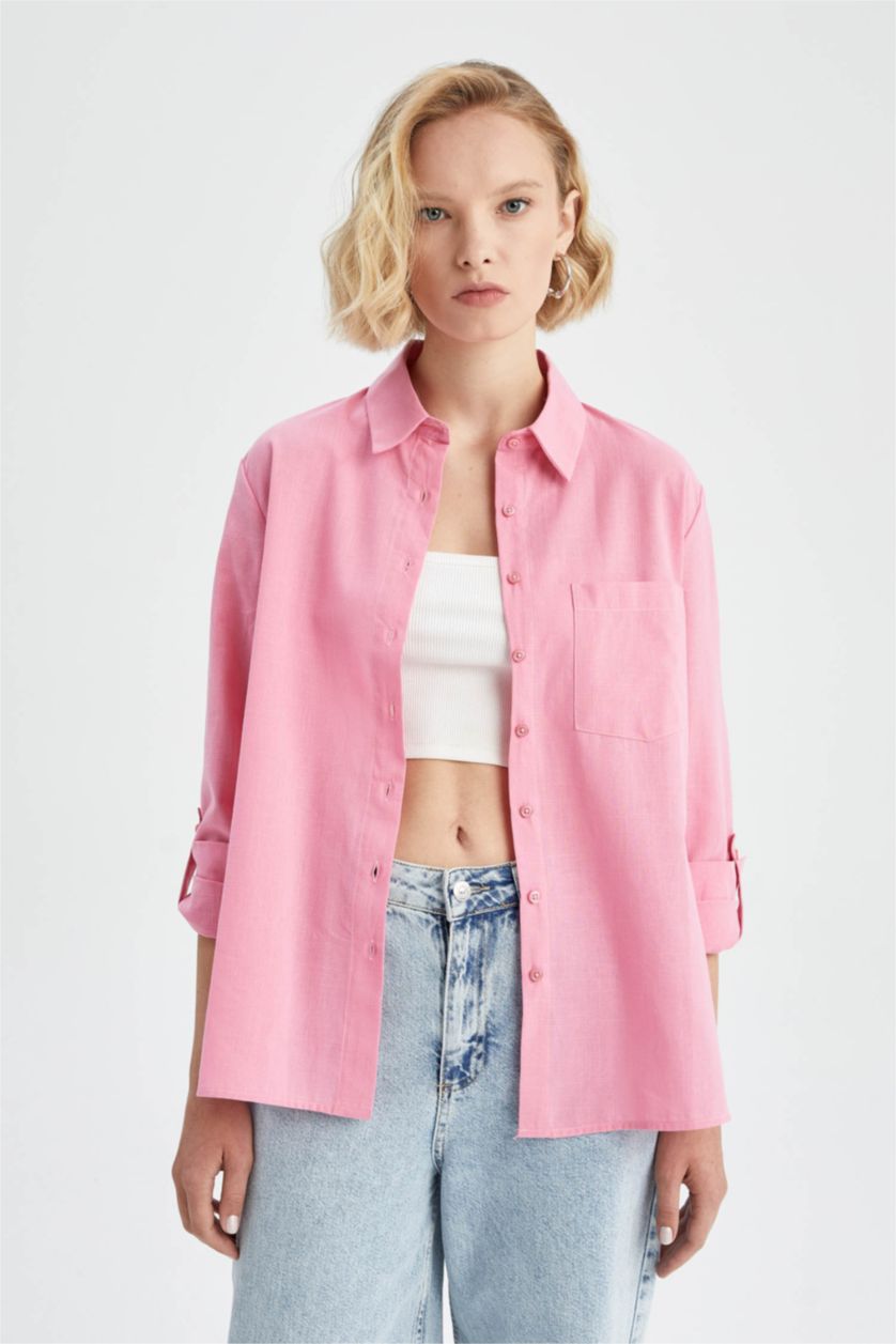 FEMME Rose Regular Fit Single Pocket Long Sleeve Shirt