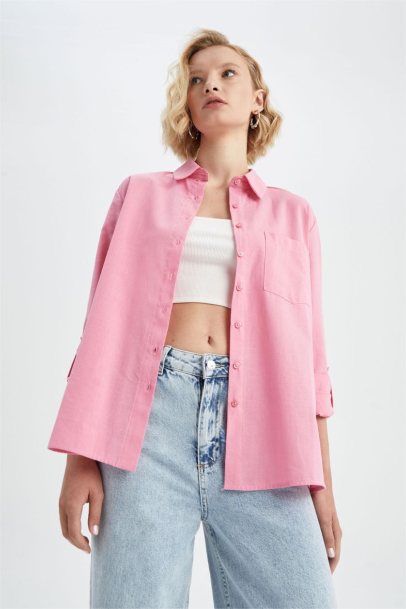 FEMME Rose Regular Fit Single Pocket Long Sleeve Shirt