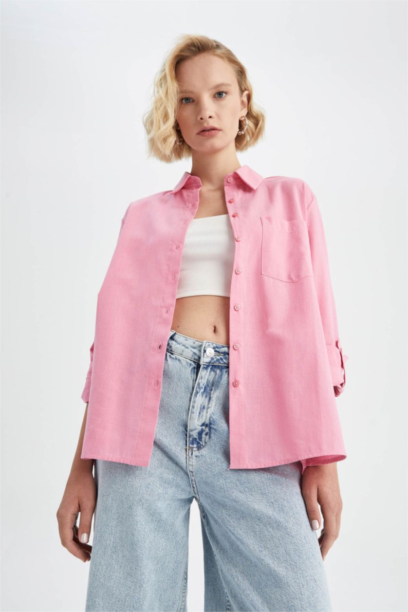 FEMME Rose Regular Fit Single Pocket Long Sleeve Shirt