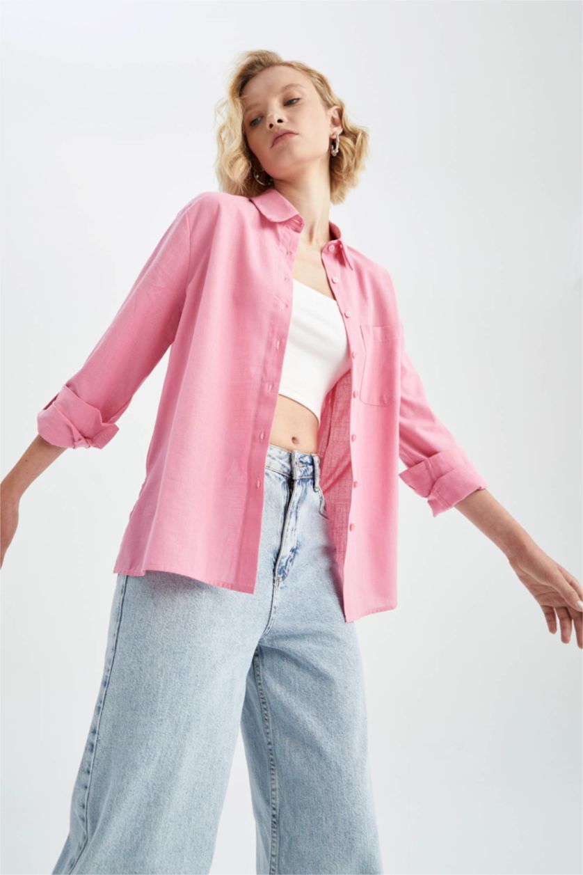 FEMME Rose Regular Fit Single Pocket Long Sleeve Shirt