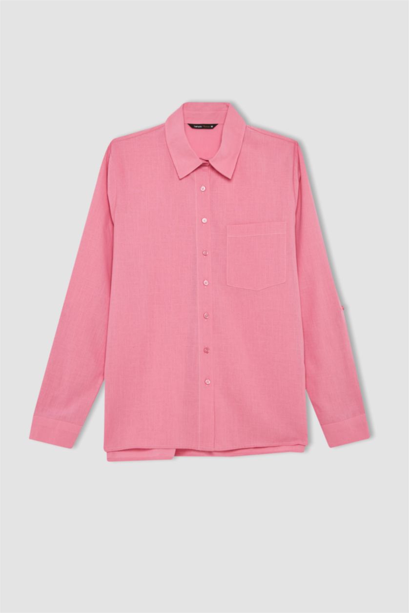 FEMME Rose Regular Fit Single Pocket Long Sleeve Shirt