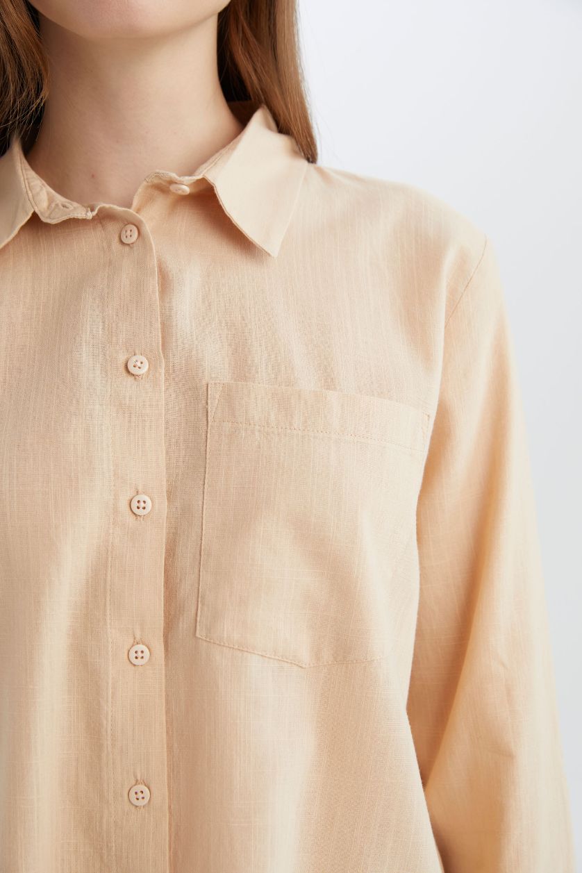 WOMAN Beige Regular Fit Basic Pocketed Long Sleeve Shirt