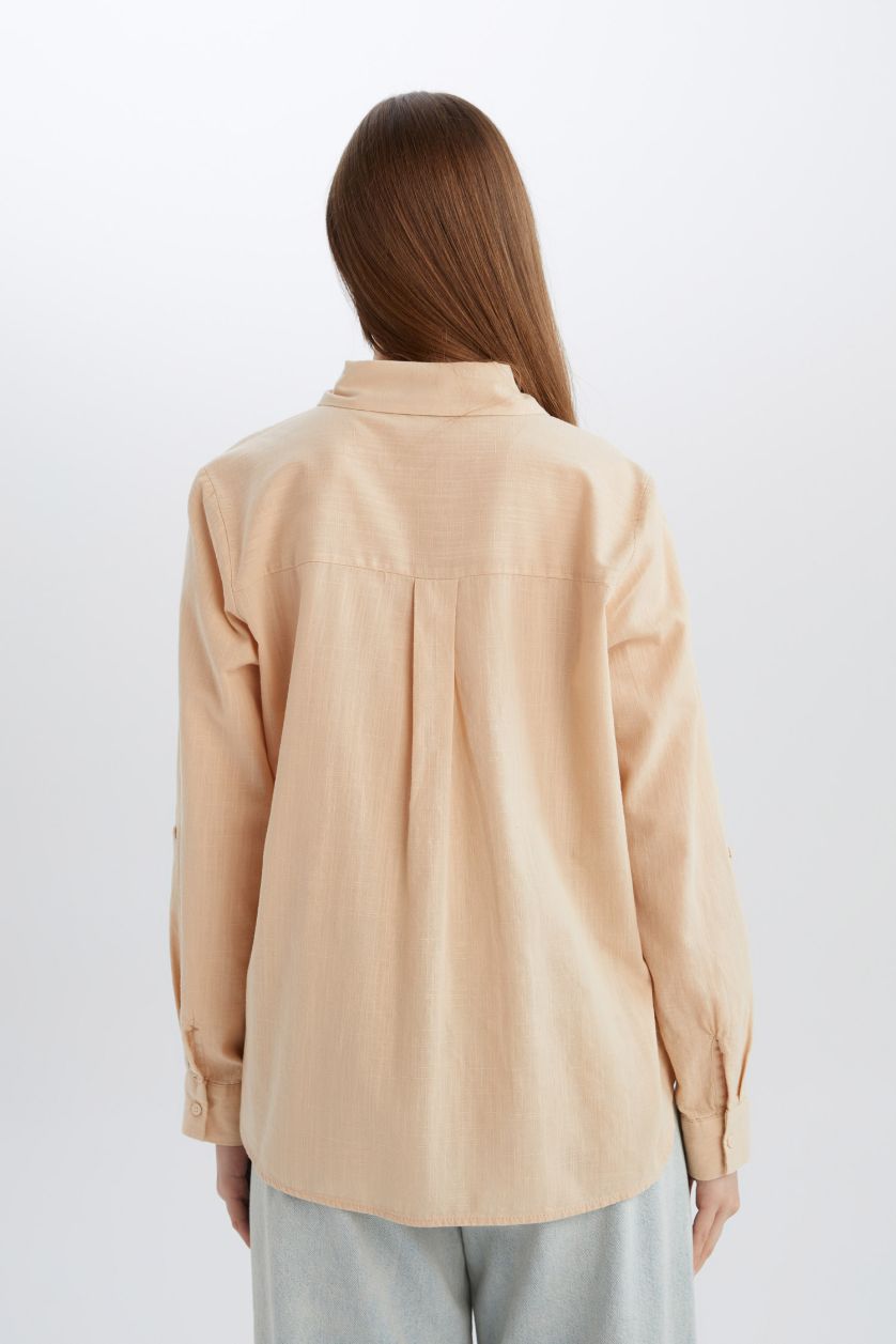 WOMAN Beige Regular Fit Basic Pocketed Long Sleeve Shirt