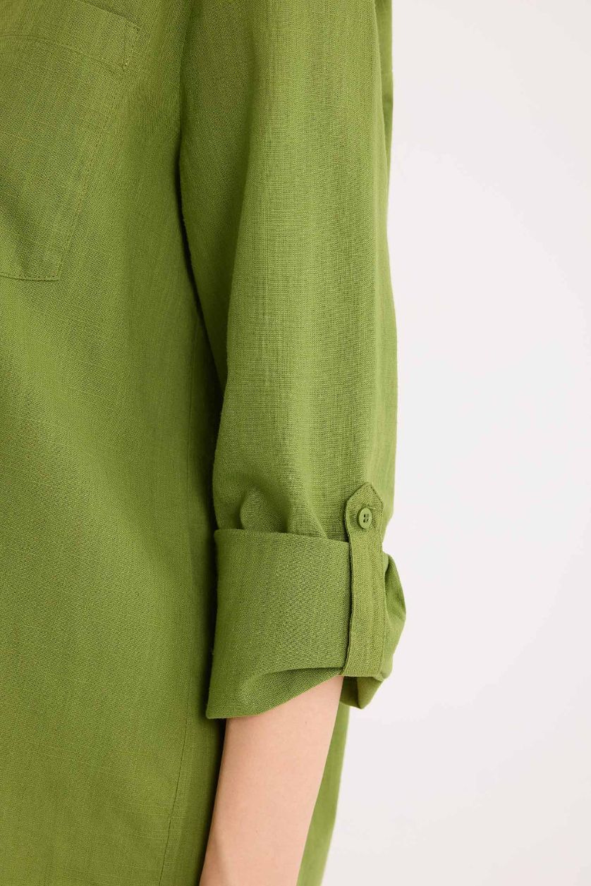 Woman Green Regular Fit Basic Pocketed Long Sleeve Shirt