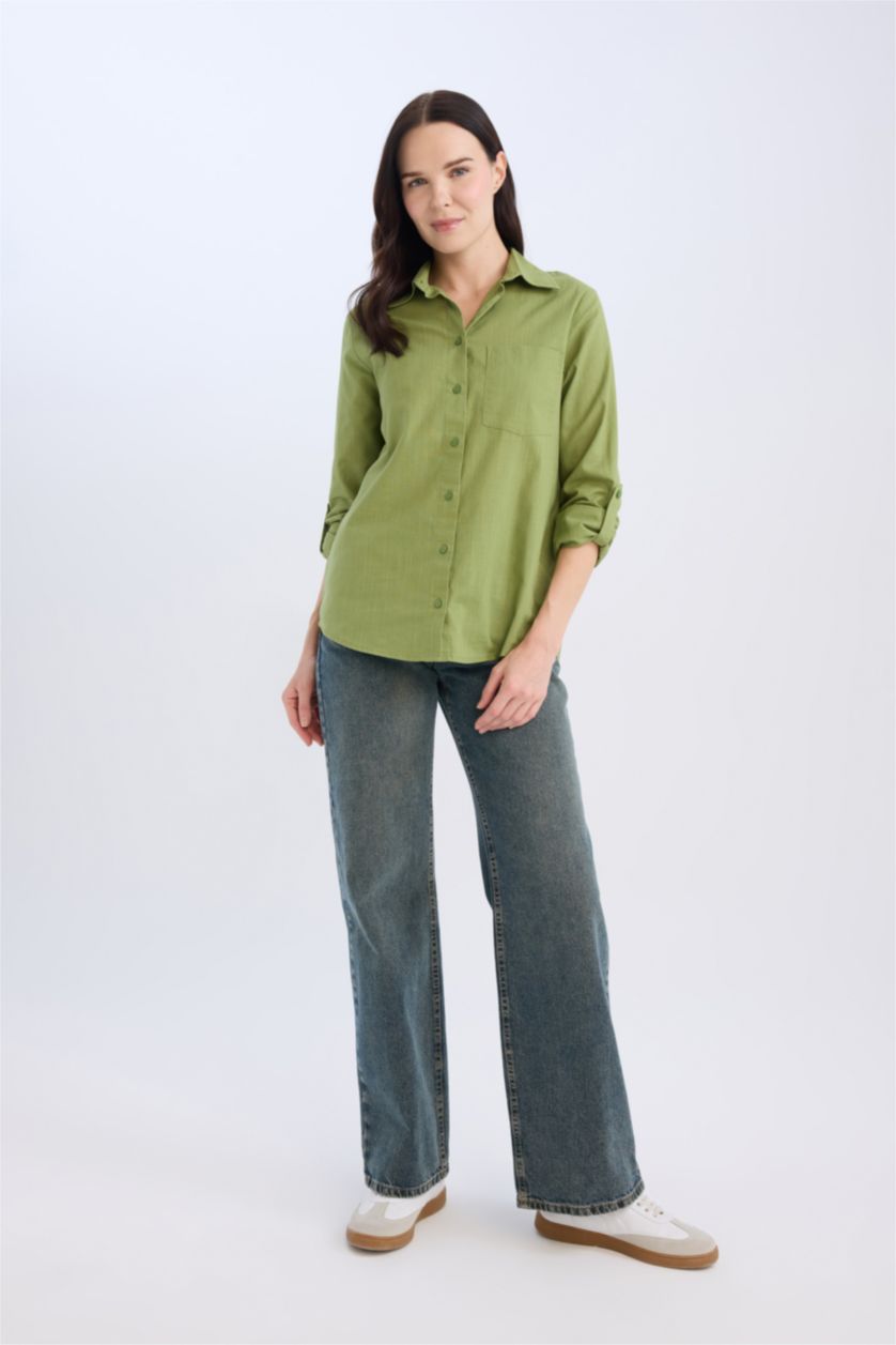 Әйелдерге хаки қалыпты пішім Ұзын жеңді көйлек