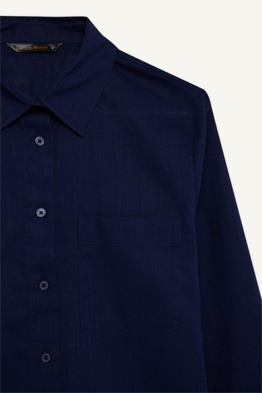 Woman NAVY Regular Fit Basic Pocket Long Sleeve Shirt