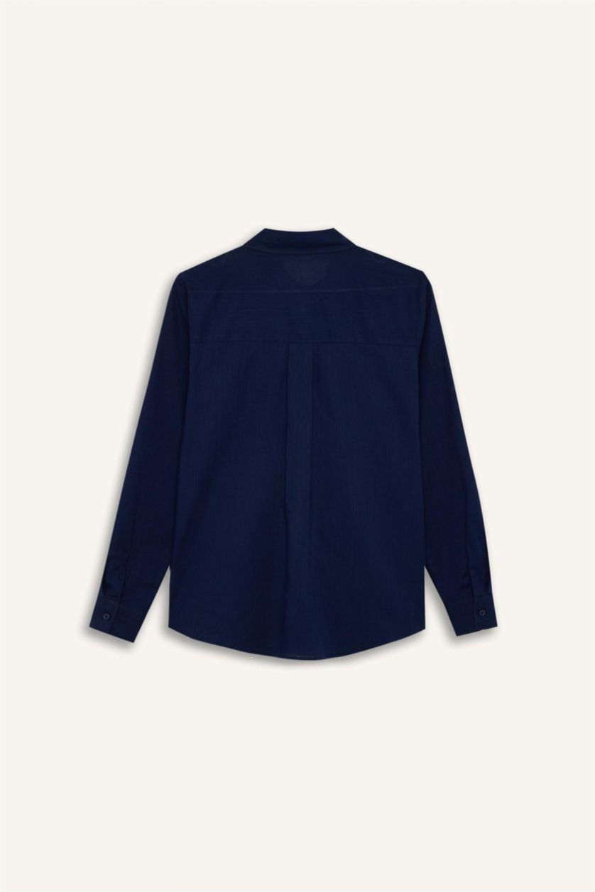 Woman NAVY Regular Fit Basic Pocket Long Sleeve Shirt