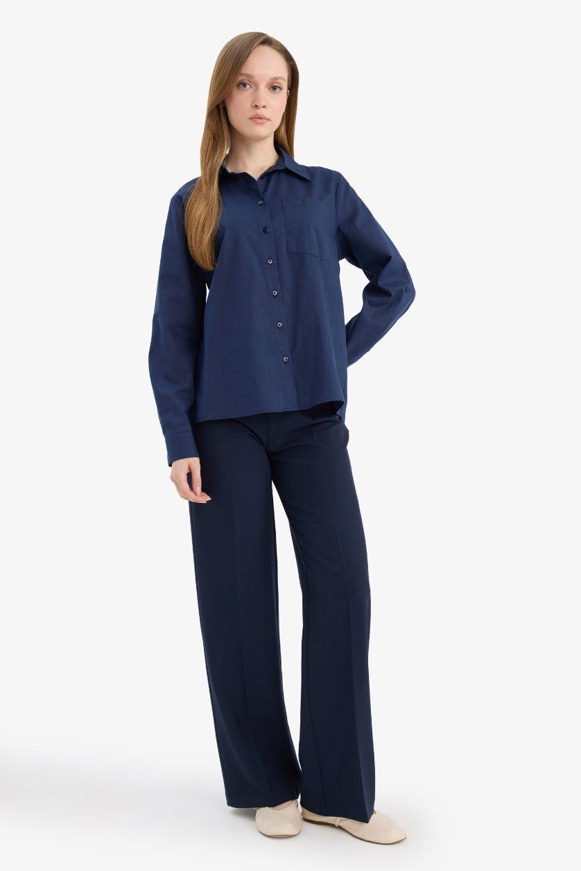 Woman NAVY Regular Fit Shirt Collar Long Sleeve Shirt