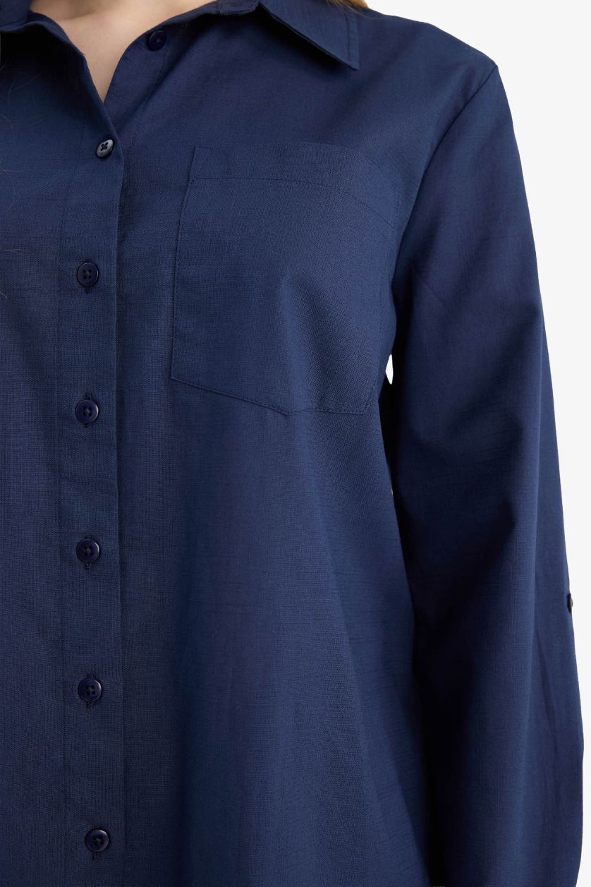 Woman NAVY Regular Fit Shirt Collar Long Sleeve Shirt