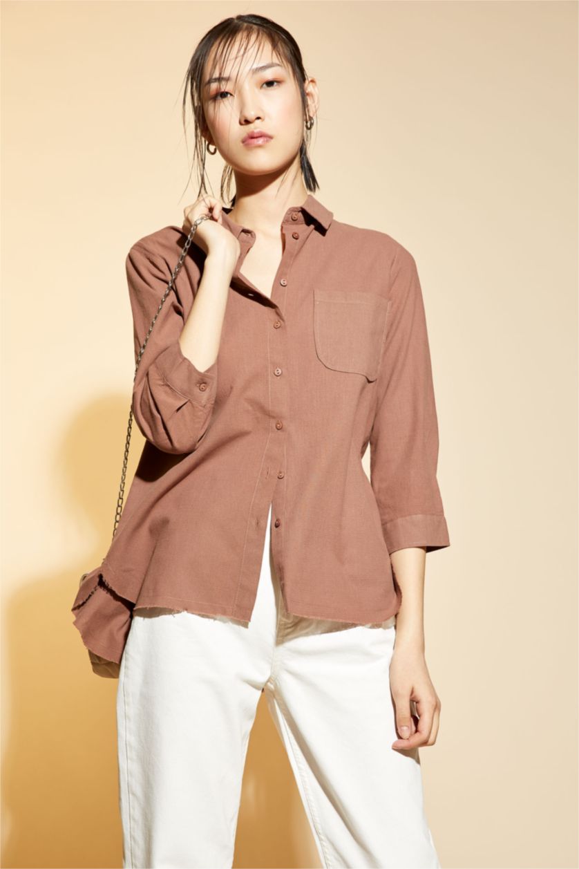 FEMME Marron Clair Chemise tunique en popeline à manches longues et col chemise coupe classique