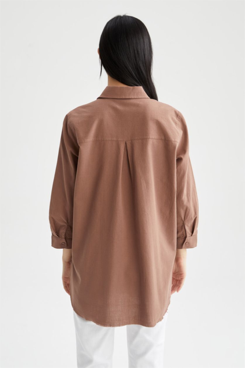 FEMME Marron Clair Chemise tunique en popeline à manches longues et col chemise coupe classique