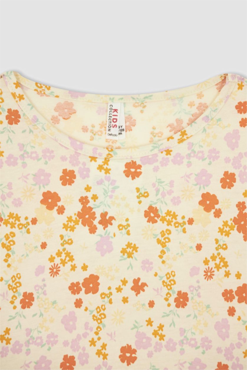 FILLES Écru Robe d'été en coton à manches courtes à motifs pour fille