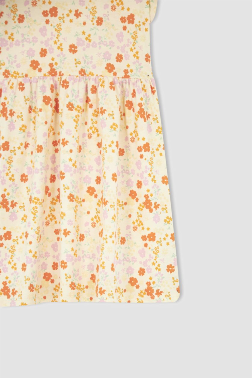 FILLES Écru Robe d'été en coton à manches courtes à motifs pour fille