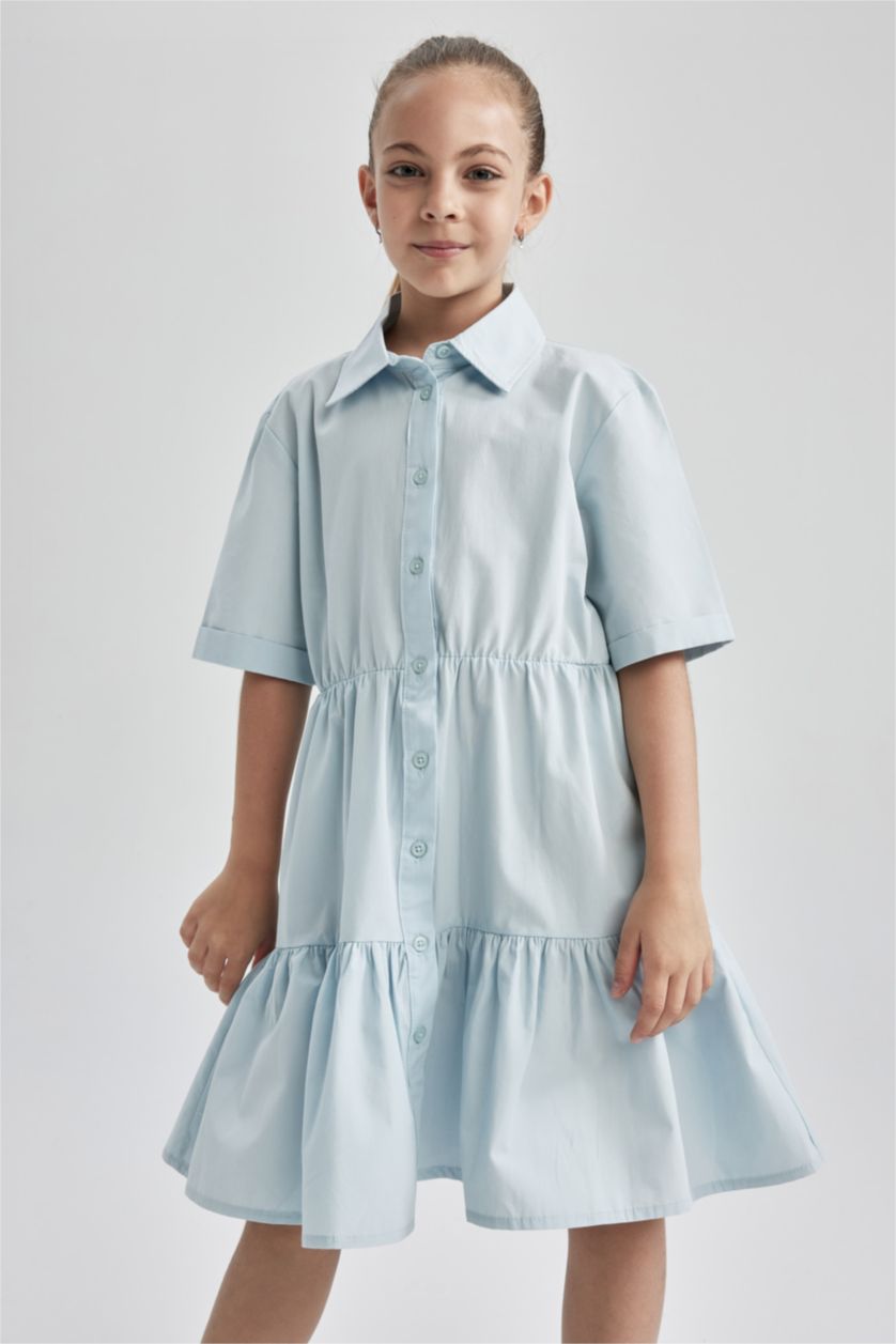 GIRLS & TEENS Light Blue Girl Regular Fit Short Sleeve Frill Detail Midi Dress