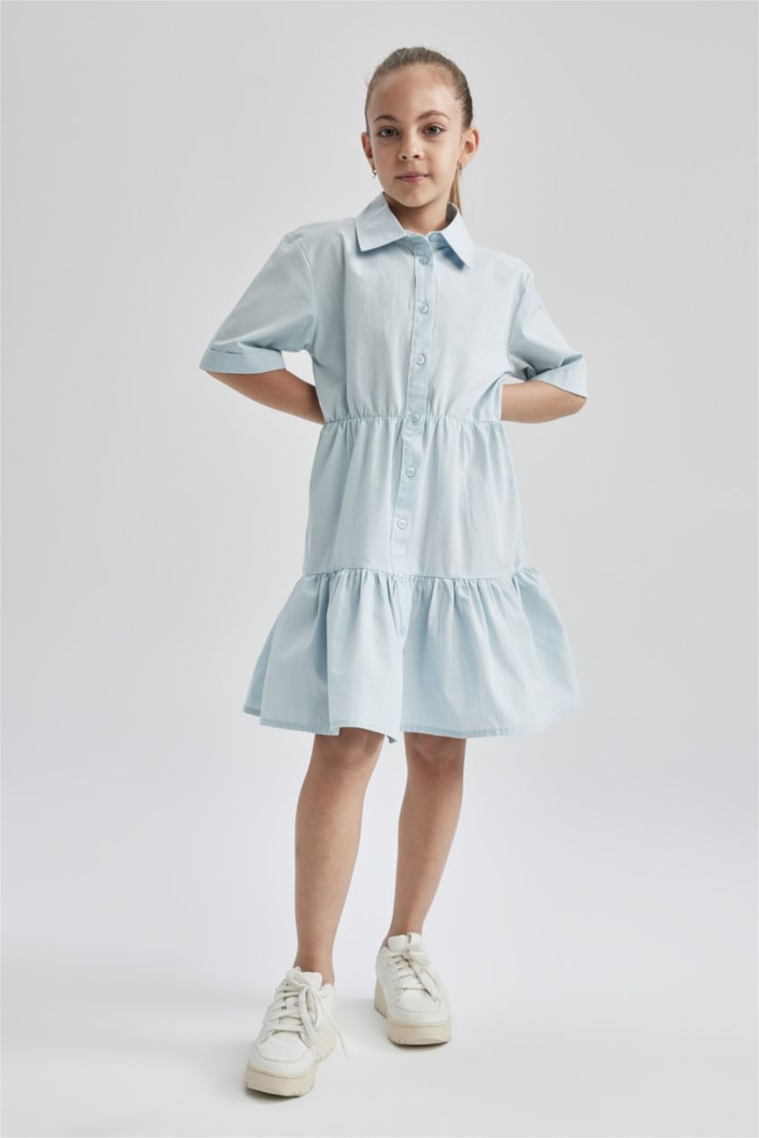 GIRLS & TEENS Light Blue Girl Regular Fit Short Sleeve Frill Detail Midi Dress
