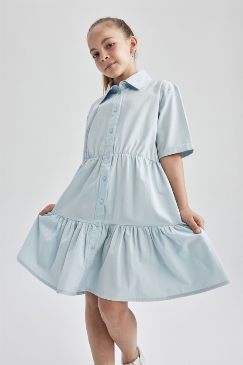 GIRLS & TEENS Light Blue Girl Regular Fit Short Sleeve Frill Detail Midi Dress