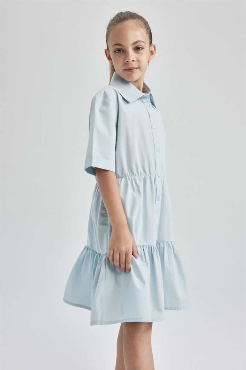 GIRLS & TEENS Light Blue Girl Regular Fit Short Sleeve Frill Detail Midi Dress