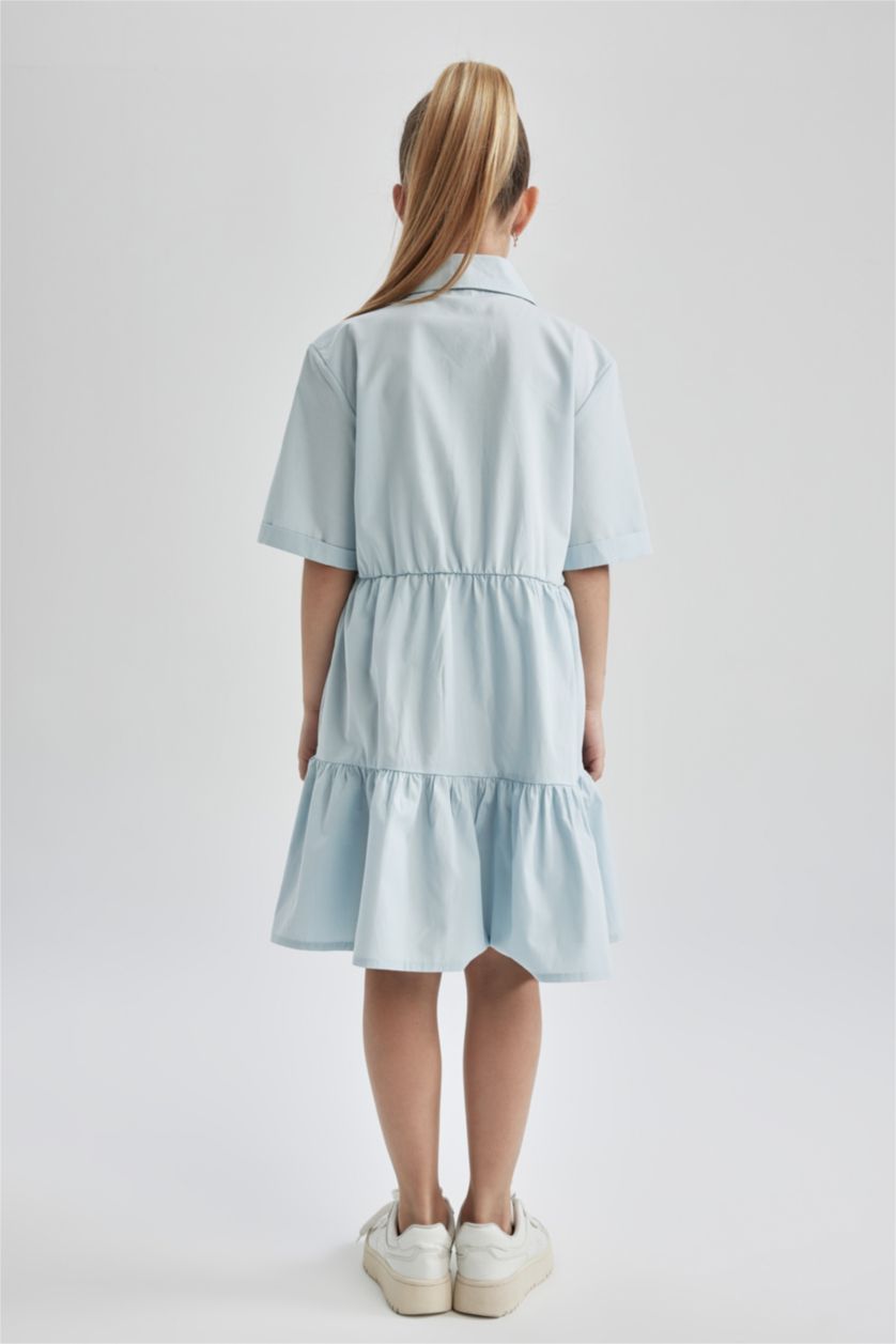 GIRLS & TEENS Light Blue Girl Regular Fit Short Sleeve Frill Detail Midi Dress