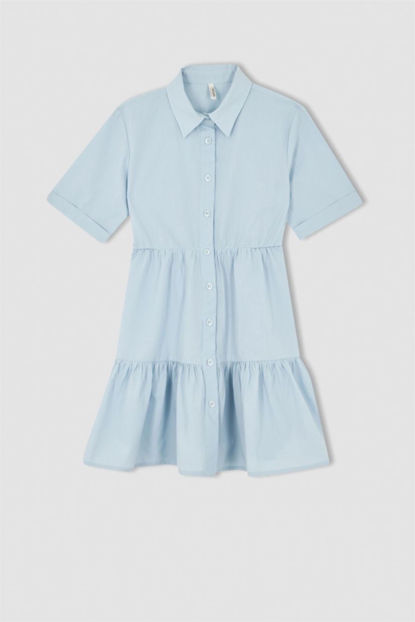 GIRLS & TEENS Light Blue Girl Regular Fit Short Sleeve Frill Detail Midi Dress