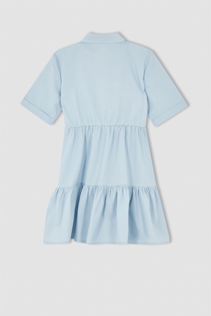 GIRLS & TEENS Light Blue Girl Regular Fit Short Sleeve Frill Detail Midi Dress