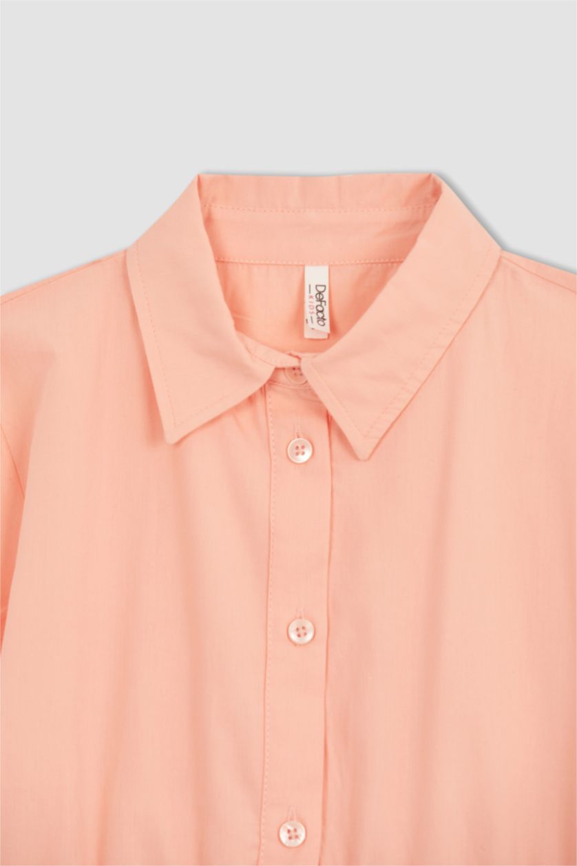GIRLS & TEENS Light Coral Girl Shirt Collar Short Sleeve Poplin Dress