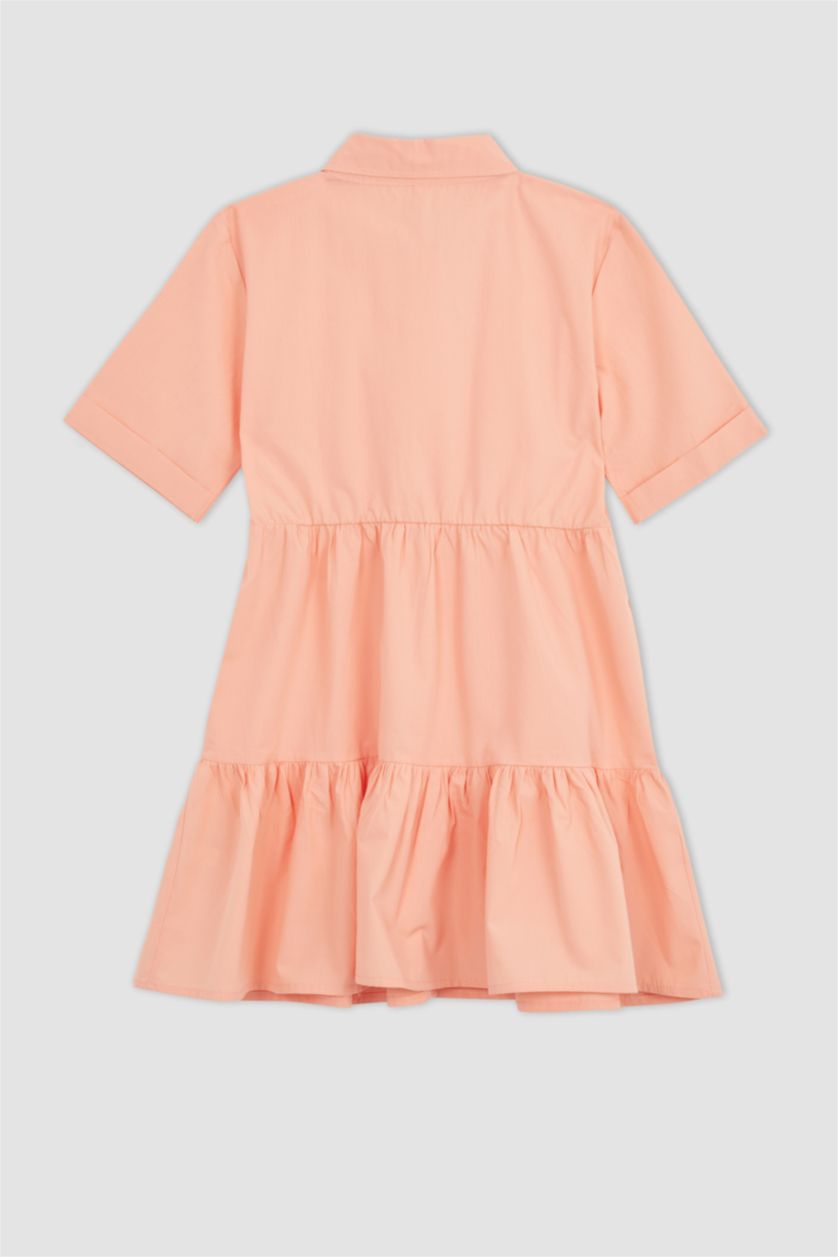 GIRLS & TEENS Light Coral Girl Shirt Collar Short Sleeve Poplin Dress