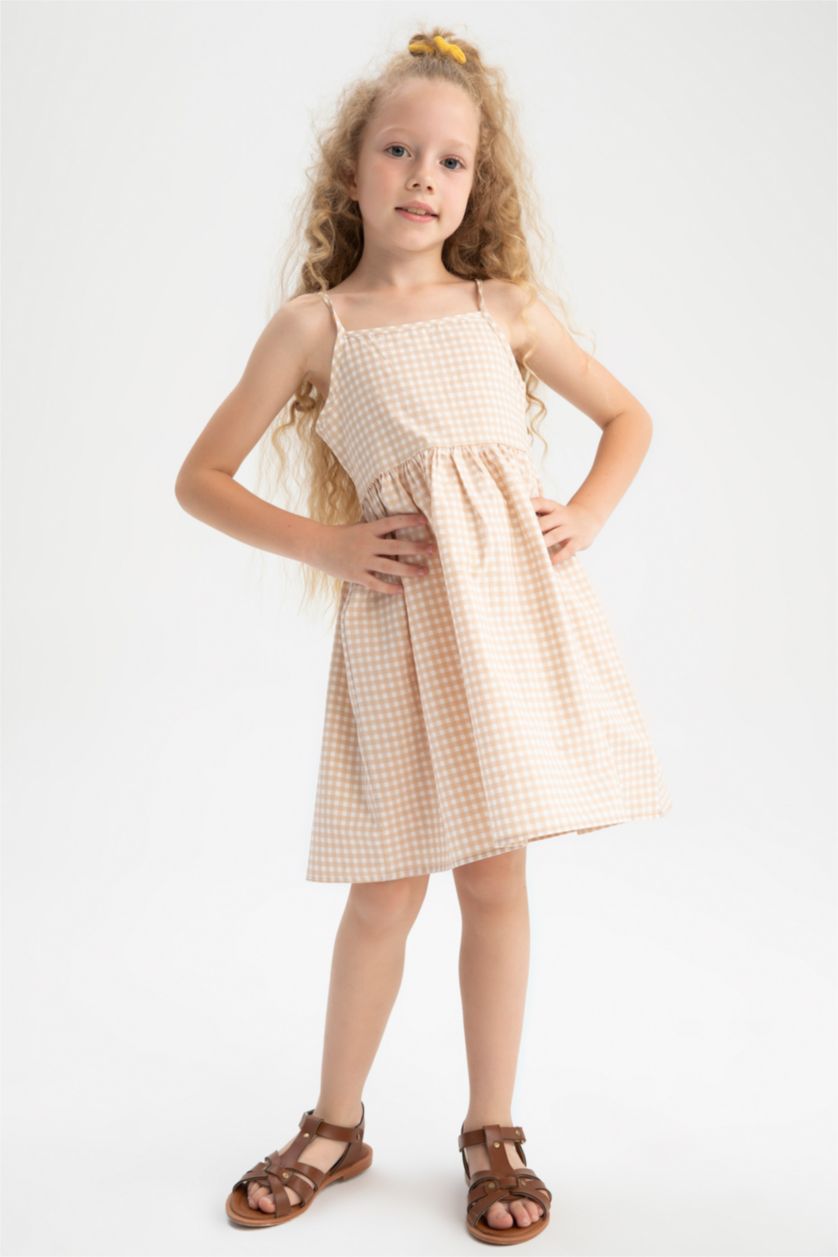 GIRLS & TEENS Beige Girl Regular Fit Strappy Poplin Dress