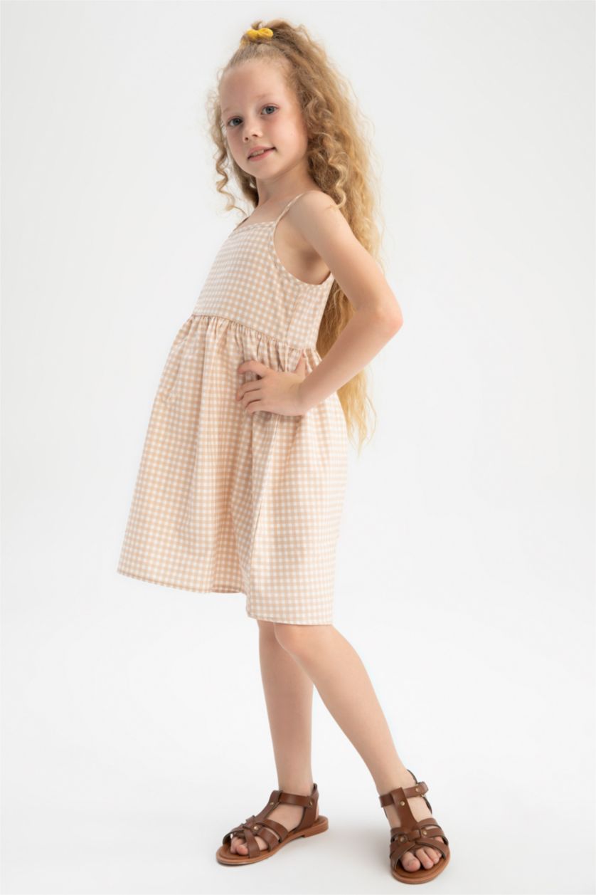 GIRLS & TEENS Beige Girl Regular Fit Strappy Poplin Dress