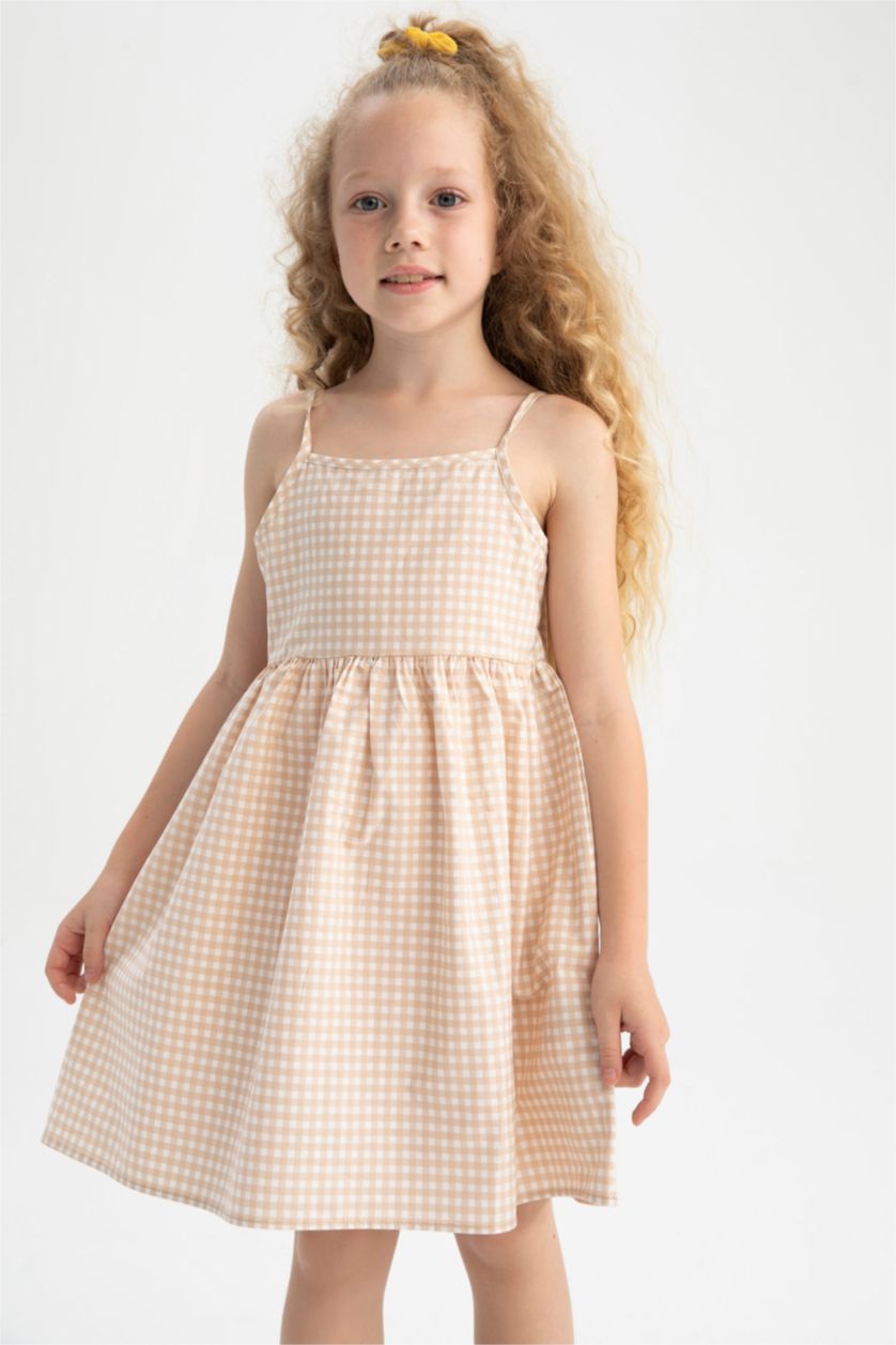GIRLS & TEENS Beige Girl Regular Fit Strappy Poplin Dress