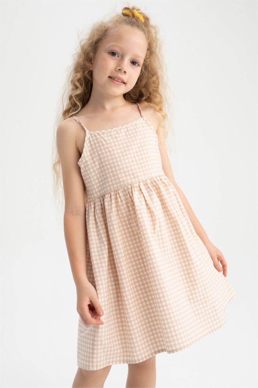 GIRLS & TEENS Beige Girl Regular Fit Strappy Poplin Dress