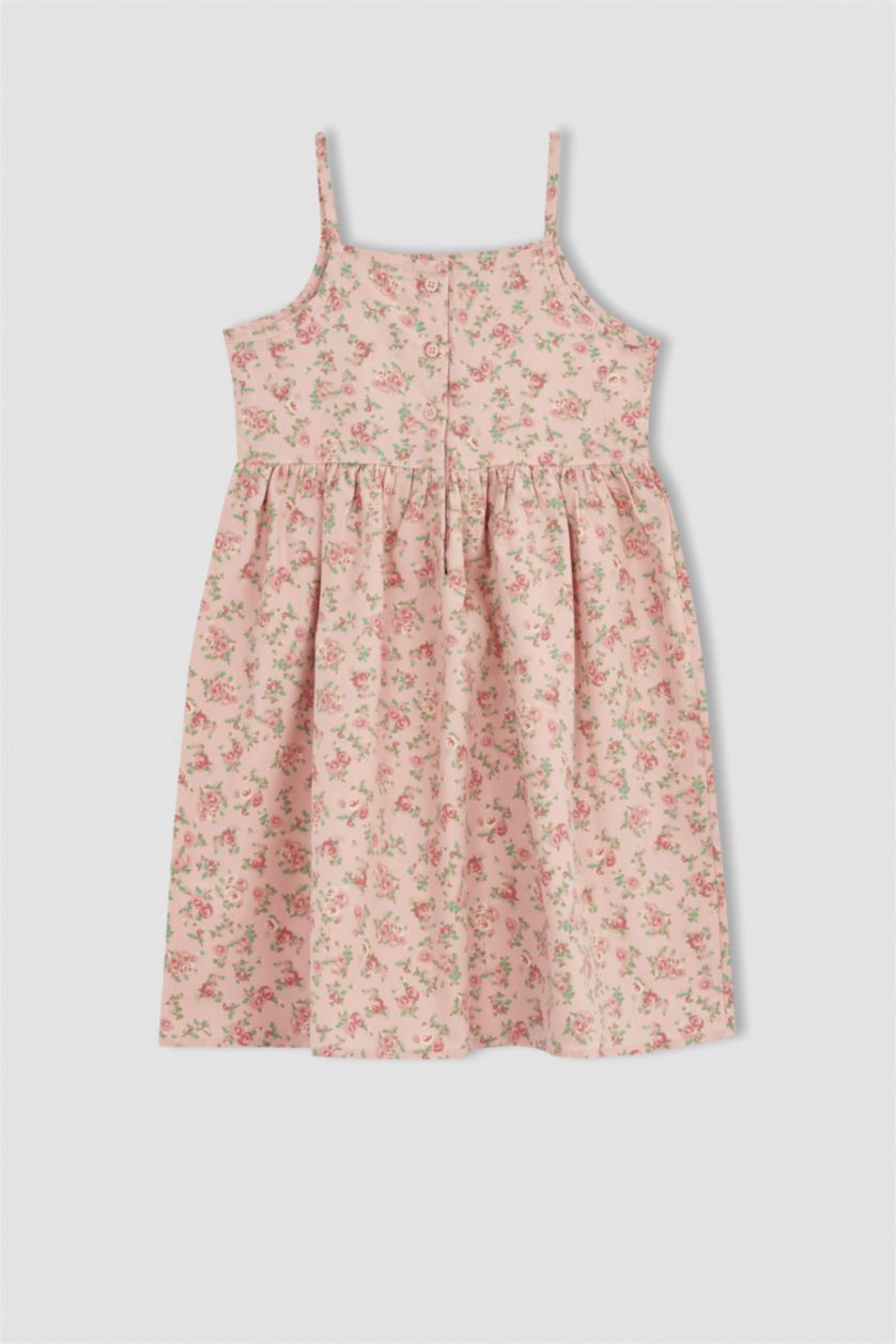 GIRLS & TEENS Pink Girl Patterned Strap Poplin Dress